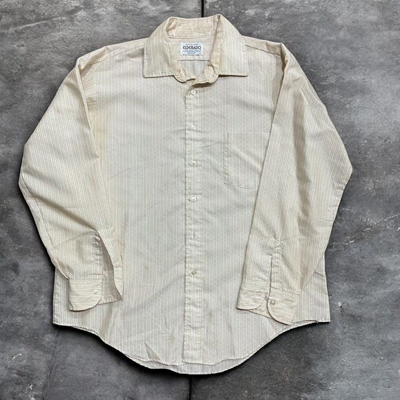 Elderado Vintage 70s Casual Beige White Striped Button Down Shirt Men's Size XL - Picture 1 of 9